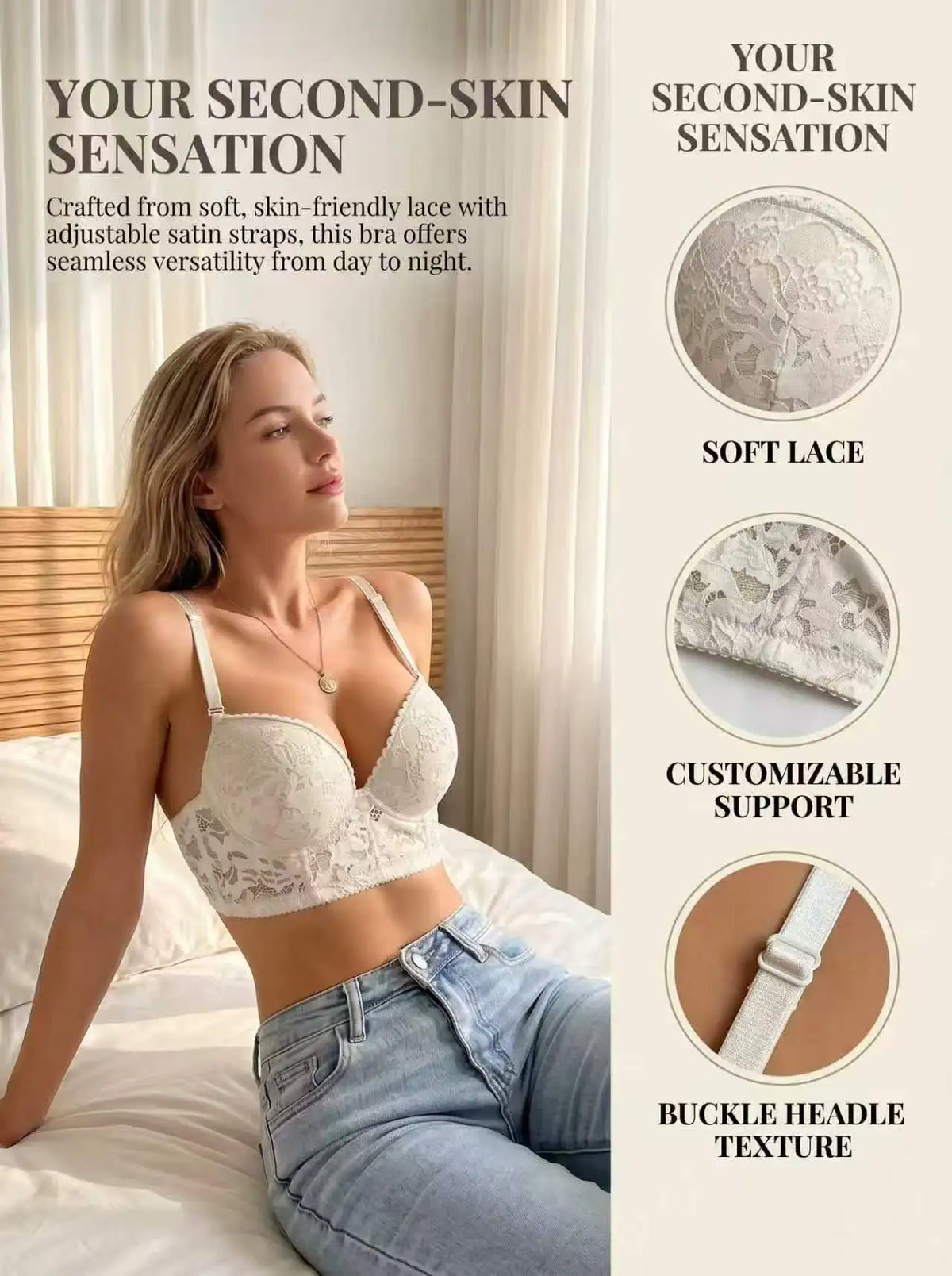 Comfortable White Lace Bralette for Women Soft Sensation Adjustable Straps Padded sexy Lingerie B6128