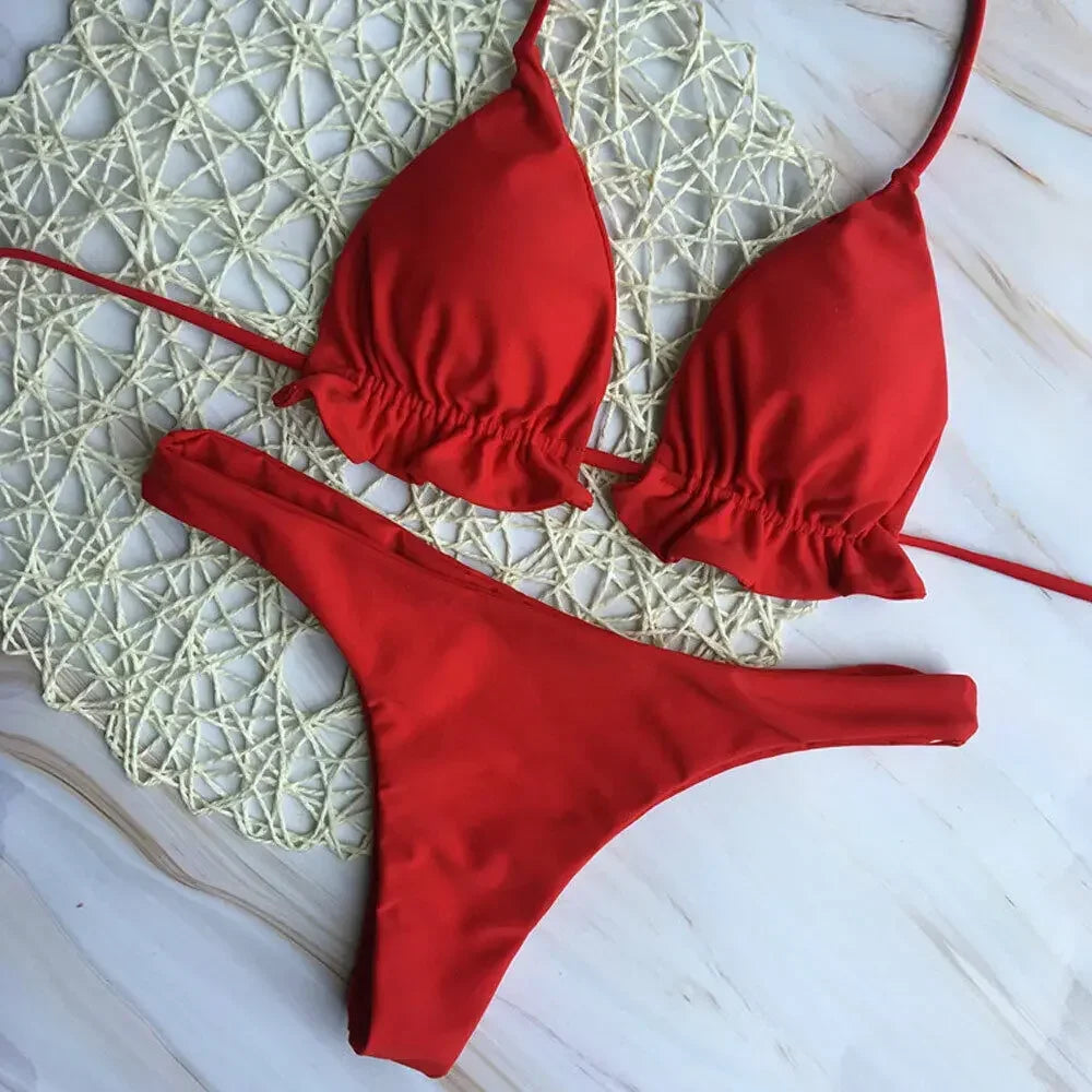Summer Brazilian Bikini Set for Women Sexy 2 Pieces Set Push-up Swimwear Bandage Top Thong Bathing Suit Swimsuit Beachwear