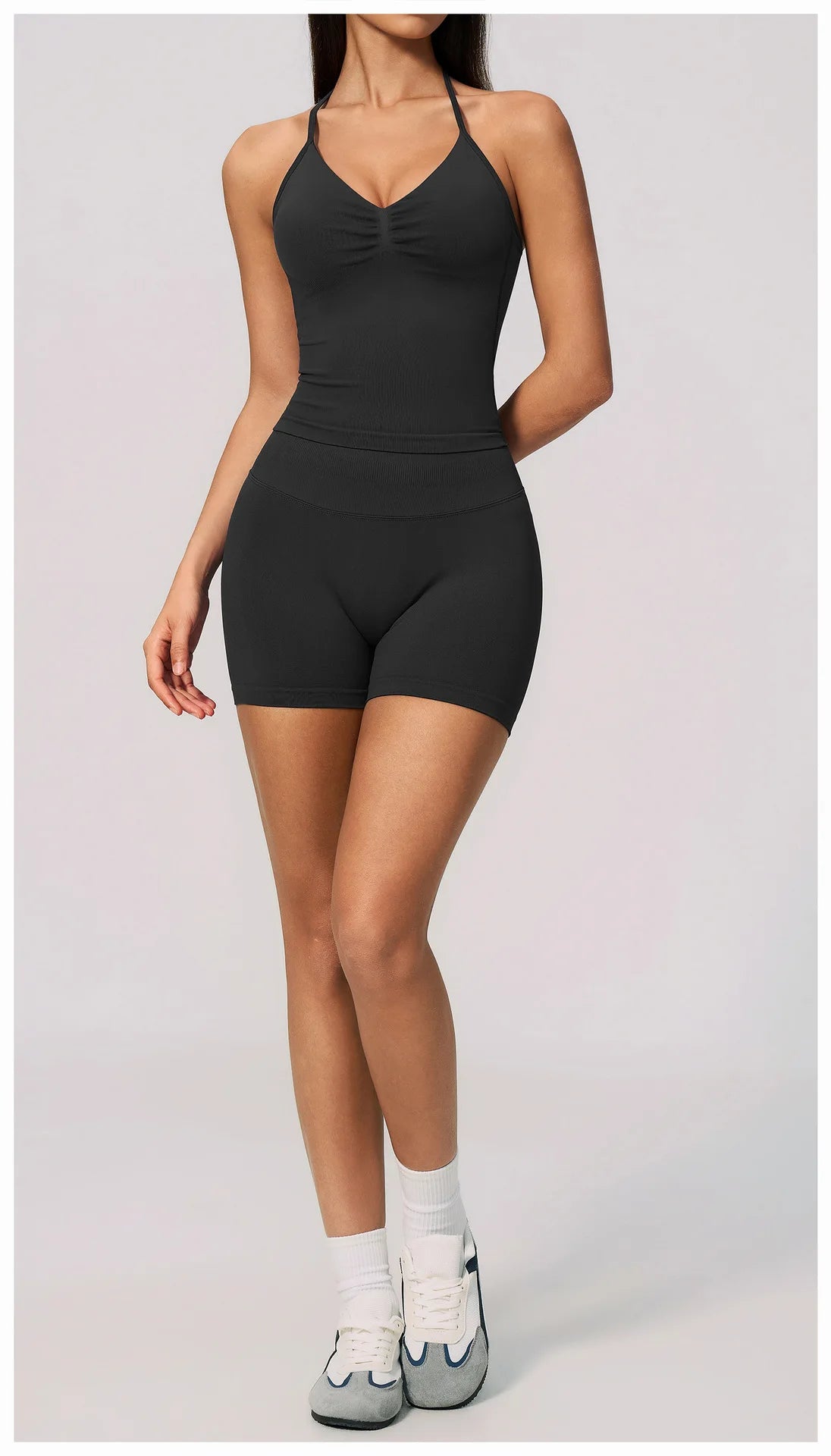 2pcs Seamless Lycra Sports Yoga Sets Women's Hanging Neck Tank Top High Elasticity Hip Lifting Shorts Workout Outfits Tracksuit