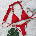 DEKA Rhinestone Love Heart Bikini Set Women Diamond SwimsuitCrystal Luxury Push Up Metal Thong Swimwear