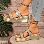 Chunky Platform Gold Sequins Sandals Women Summer Lightweight Wedges Slippers Woman Plus Size 43 Outdoor High Heel Sandles