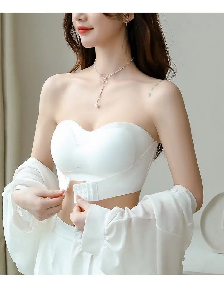Summer Ice Silk No Trace Strapless Underwear Women Small Chest Gathering Non-slip Not Drop Breast Invisible Bra Cover Wipe Chest