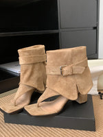 New Design Clip Toe Ankle Boot Sandals Women Fashion Suede Comfort Square Heels Hollow Out Buckle Strap Gladiator Rome Sandals