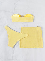 With Skirt Wrinkled Bandeau Bikini Female Swimsuit Women Swimwear Three-pieces Bikini Set Metal Ring Bathing Suit Swim Beachwear