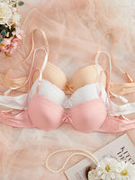 3-Pack Ribbed Women's Underwear Set Everyday Push up Bra Lace Trim Splicing Sexy Bras Comfortable Thin Cup Underwire Women's Bra