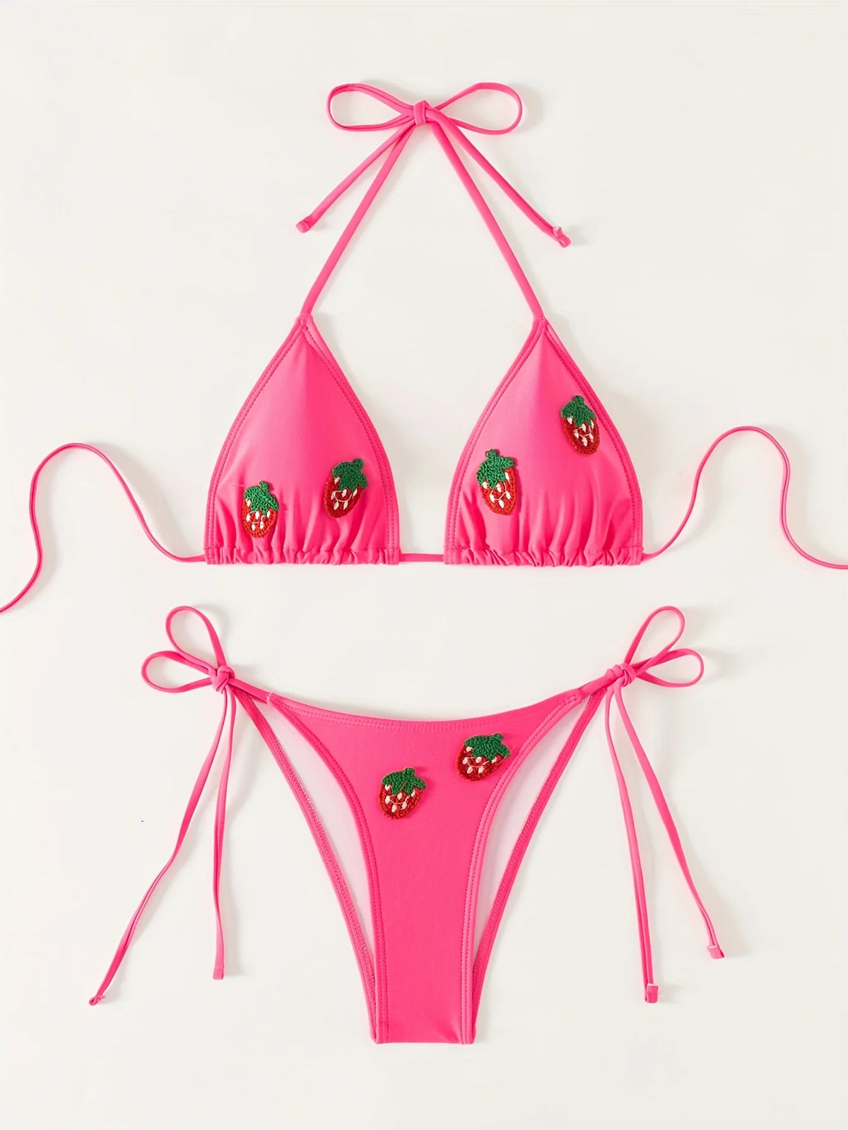 ZTVitality Sexy Halter Solid Color Stick Fruits Bikini Set Women Swmsuit Two-Piece Bandage Swimwear Bathing Suit Summer Biquini