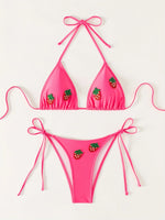 ZTVitality Sexy Halter Solid Color Stick Fruits Bikini Set Women Swmsuit Two-Piece Bandage Swimwear Bathing Suit Summer Biquini