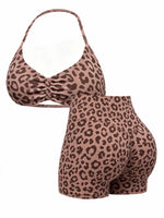 Sexy Black Polka Dot Print Seamless Yoga Sets Women Hanging Neck Pleate Sports Bra Tight High Waist Short Running Fitness Suits