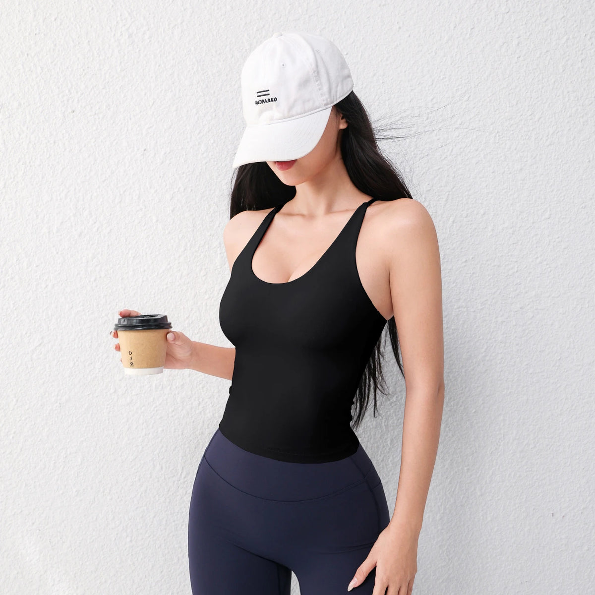 Women's U-Neck Yoga Vest with Chest Pad Long Running Sports Gym Top Breathable Comfortable Fitness Clothing