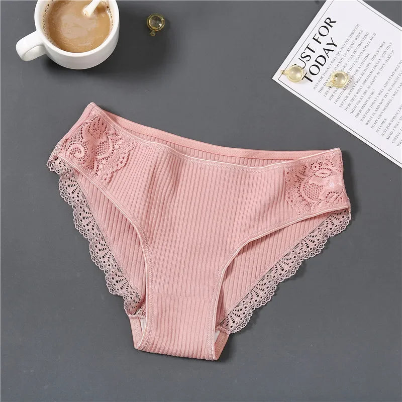 New 3Pcs/set Women's Cotton Panties M-2XL Women Patchwork Lace Underwear Sexy Low Waist Briefs Ladies Comfortable Underpants