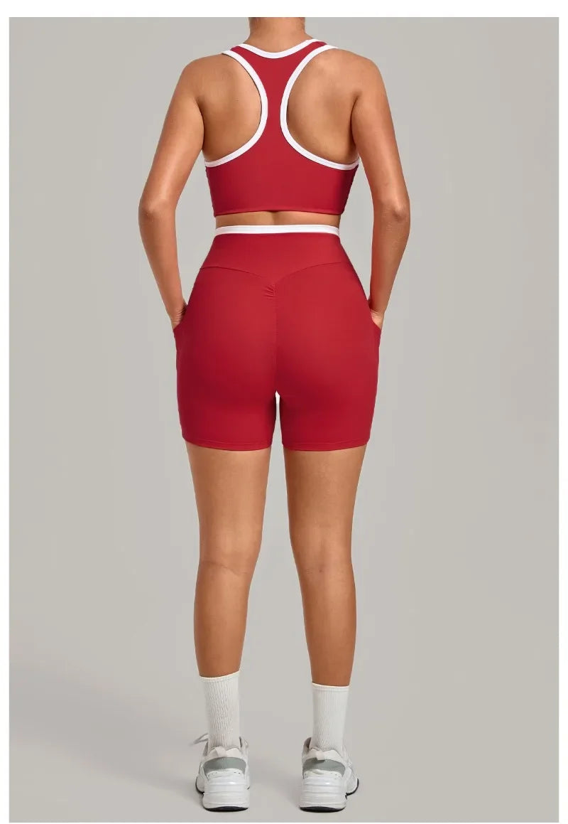 Women's Seamless Yoga Sets Sports Fitness High Waist Hip-lifting Shorts Back Beauty Sleeveless Suits Gym Training Workout Sets