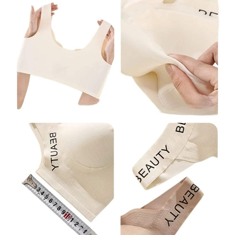 Ribbed Bras Push-Up Wireless Bra Women's Seamless Underwear Plus Size Wave Neckline Wide Strap Support Sexy Lingerie M-3XL