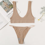 Women Seamless Bra And Panties Set U-Neck Push-Up Bra Brazilian Thongs Low-Waist T-Back Female Underwear Sexy Lingerie Set