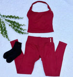 Women's Halter Top And Sports Leggings Gym Workout Set Two-Piece Pilates Clothes Yoga Outfits Impact Fitness Pants Set