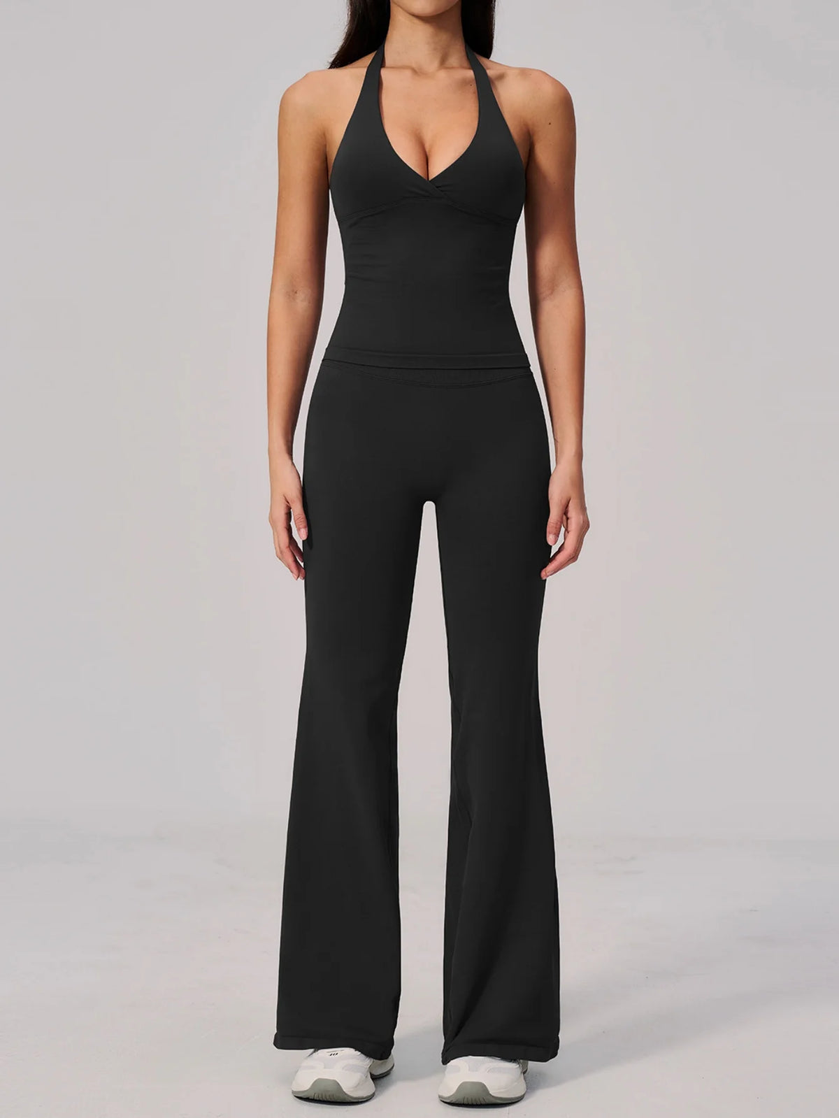 V-neck Yoga Sets Women Seamless Slimming Sports Tank Top High Waist Wide Leg Pants Fitness Suit Outwear Gym Running Tracksuit