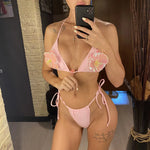 3D Flowers Halter High Leg Cut Thong Bikini Female Swimsuit Women Swimwear Two-Pieces Bikini Set Bather Bathing Suit Swim V6962