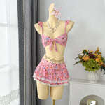 Sexy Navy Floral Print Bikinis Sets Women Front Tie Push Up Bra Holiday Swimsuit 2026 Bathing Suit Lace Ruffles Skirt Swimwear