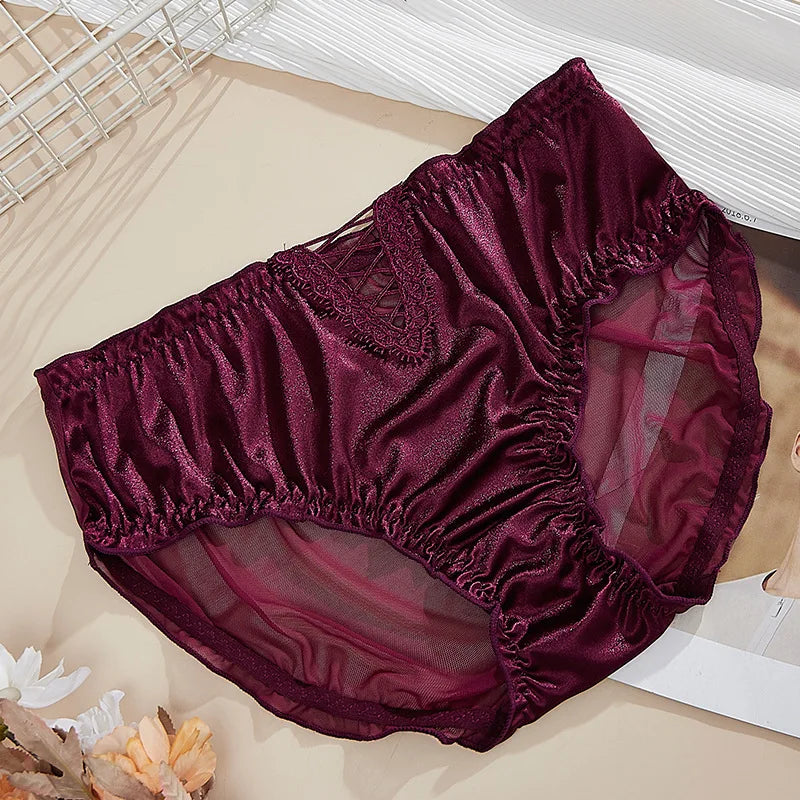 1 Pcs Sexy Hollow Lace Mesh Panties Women Summer Breathable Underwear High Waist Briefs Seamless Comfort Silk Fabric Underpants