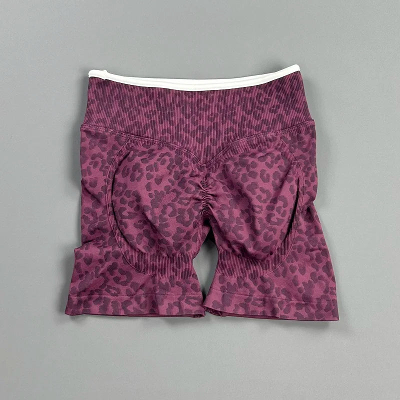HISTELLO Gym Shorts Seamless Leopard Print Fitness Tights Women Workout Sports Clothes Hip Lift Slim Fit Fitness Yoga Leggings