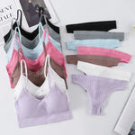 Women Seamless Bra Panties Set Push-Up Non-wire Bralette Low-Rise Briefs Sexy Lingerie Female Comfort Rib Sports Underwear Set
