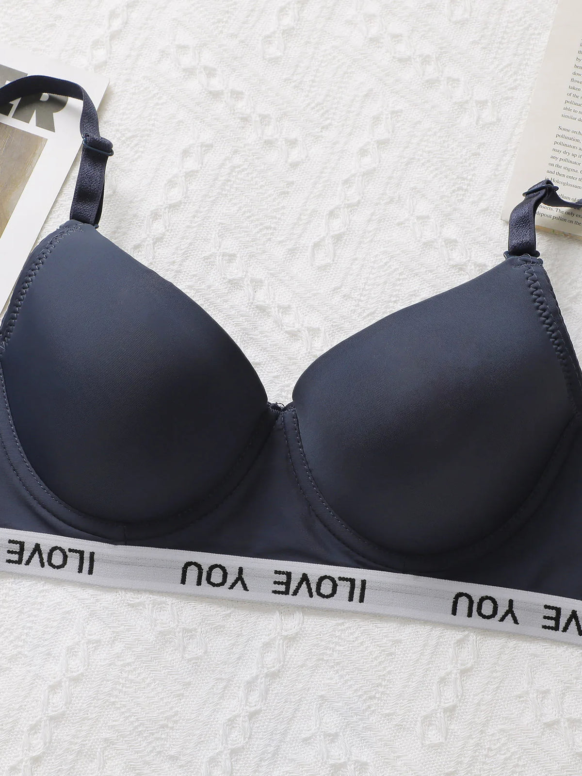 Women's sexy embroidered letter belt bra with steel ring gathering push up shoulder strap adjustable comfortable underwear B6070