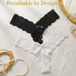2 pcs Women Lace Thong Sexy G-string Floral Lace Vintage Elegant Understated Black White Sheer Low Rise Lingerie C915