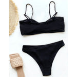 New Sexy Wrinkled Mid Waist PaddedBikini Women Swimwear Female Swimsuit Two-Pieces Bikini Set Bather Bathing Suit Swim V3163