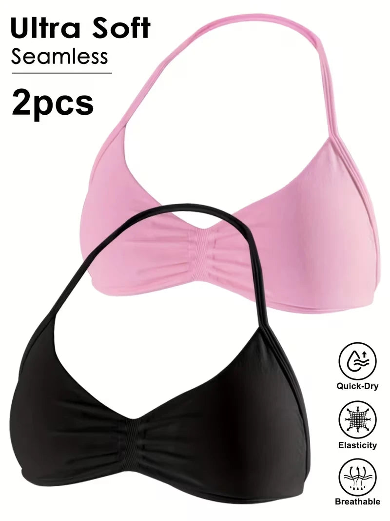 Seamless Sexy Open Back Gym Yoga Crop Top Women Halter Sports Bra Push Up Strappy Padded Workout Tank Tops