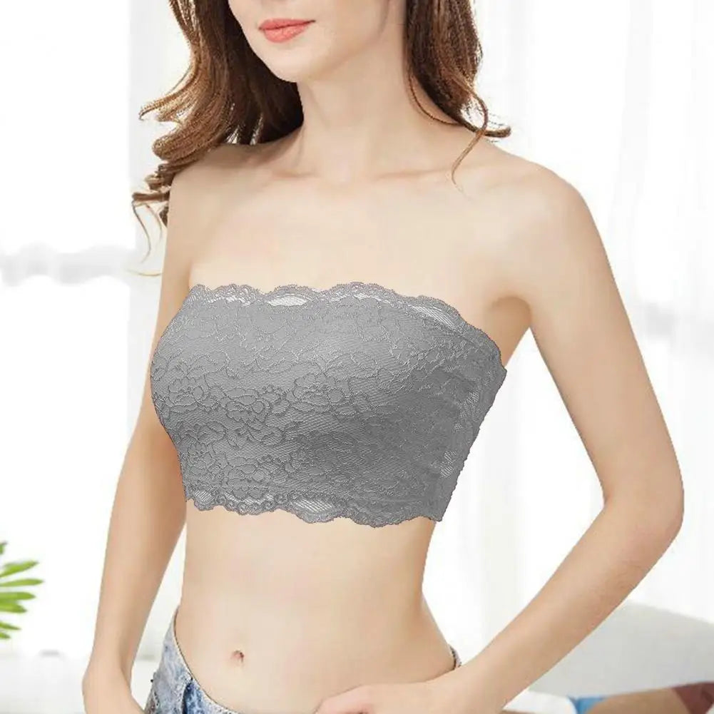 Women Invisible Bra Strapless Lace Elastic Soft Breathable Seamless Push Up Breast Support Flower Embroidery Lady Underwear