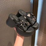 Metal Decor Chunky Platform Sandals Women 2026 Summer Open Toe High Heels Clogs Slippers Woman Bowknot Wedge Heel Sandles Female