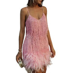 Mini Club Party Dress Women Dress Tassel Sequin Sleeveless Backless V Neck Feather Decor Loose Rumba Cha-cha Dance Costume