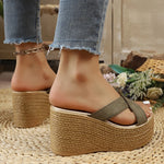 2026 Wedges Slippers Women Summer Plus Size 43 Chunky Platform Sandals Woman Comfortable Cross Strap High Heeled Sandals Female