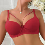 Beauwear Solid Color T-shirt Bras for Women Padded Bra Push Up Cross Straps Bow Underwear