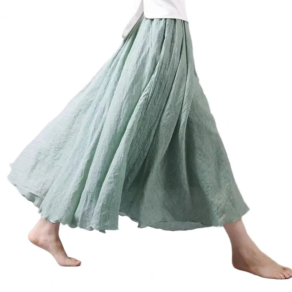 Maxi Skirt Double Layer Women Skirt A-Line Loose Fit Elastic Waist Solid Color Design Flowy Skirt Spring Summer Casual Wear
