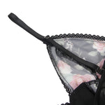 Sexy Women Mesh Printed Honeymoon Nightgown Lace Trim Adjustable Strap Sleep Dress Sheer Black Chemise Lingerie XS-L With Thong