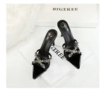 Water Diamond Women's Sandals Summer Cross Band High Heel Slip-On Shoes Leather Material Anti-Slip Rubber Sole Casual Style