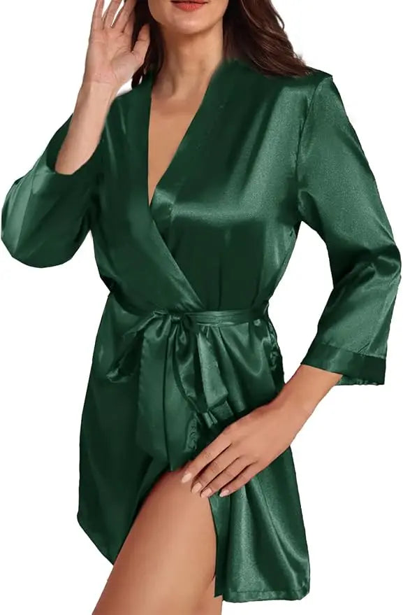 Pajamas women summer European and American ladies lace-up bathrobe sexy morning gown home dress can wear ice silk robe