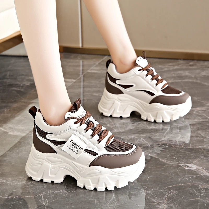 Fashion Lace Up Chunky Sneakers for Women Comfort Breathable Platform Sports Shoes Woman Pu Leather Thick Bottom Running Shoes