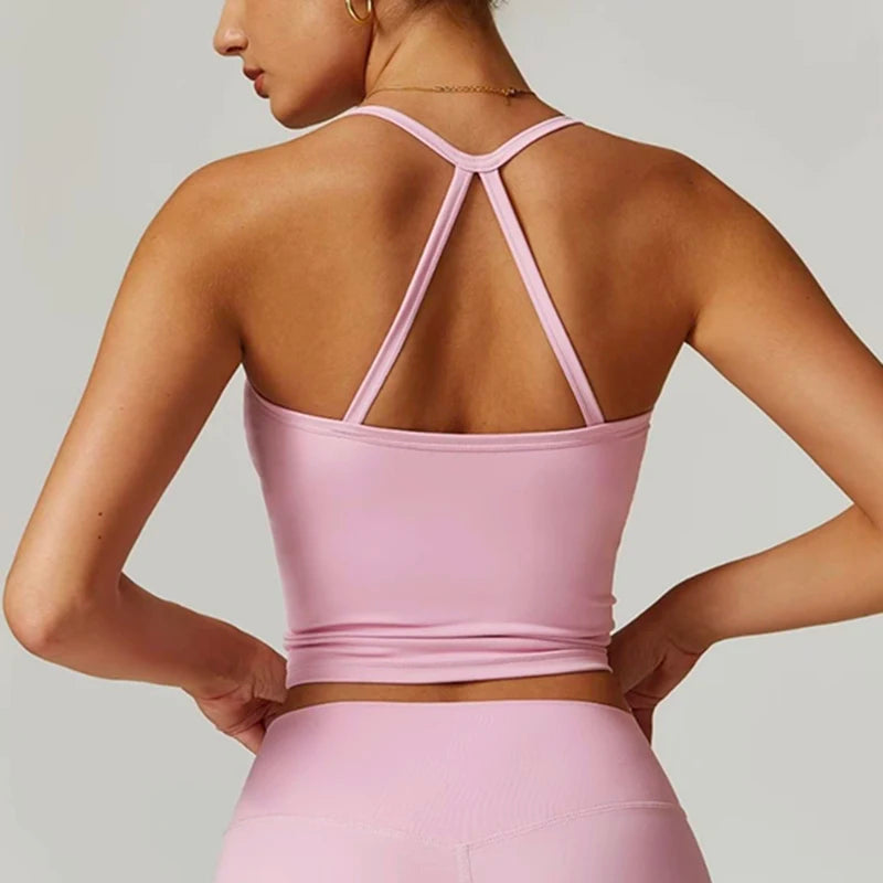 Women's Slim Fit Nude Sports Bra Yoga Fitness Vest Skin Friendly Pilates Top Beautiful Back Design Suspension Yoga Fitness Top