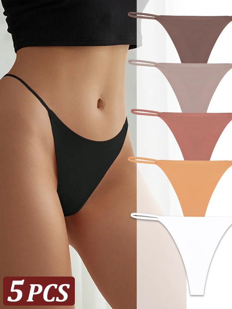 5Pcs Seamless Thong Women Thin Strap Invisible Low Waist High Stretch Flexibility Panties Sexy Underwear Ladies Briefs T-back