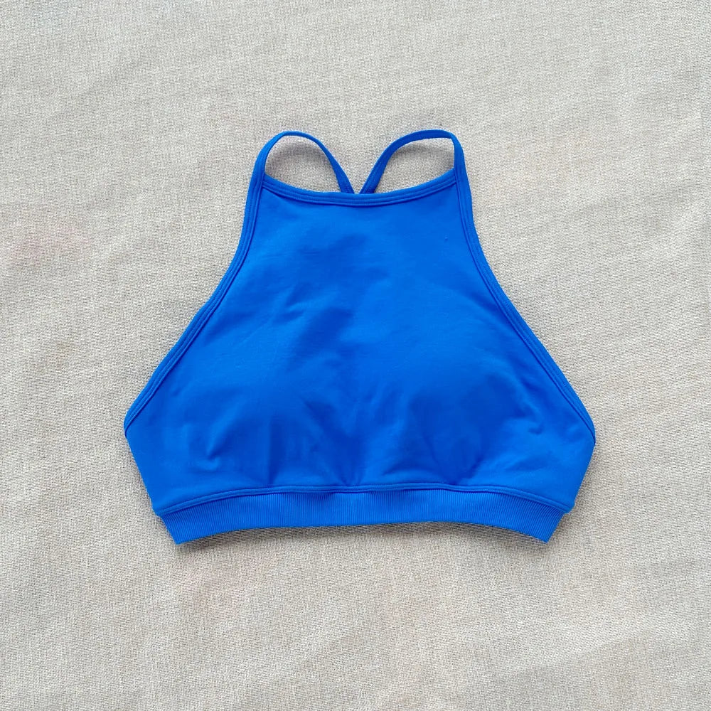 Drdfnamic High Neck Backless Sports Bra Support Back Cross Fitness Underwear Push-up Gym Clothes Workout Sports Tank Top XP400