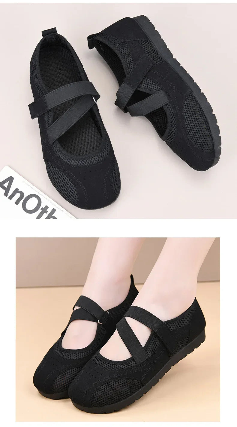 Women's Casual Comfortable Breathable Openwork Mesh Flat Sandals Thin Sole Fashionable Versatile Women's Shoes
