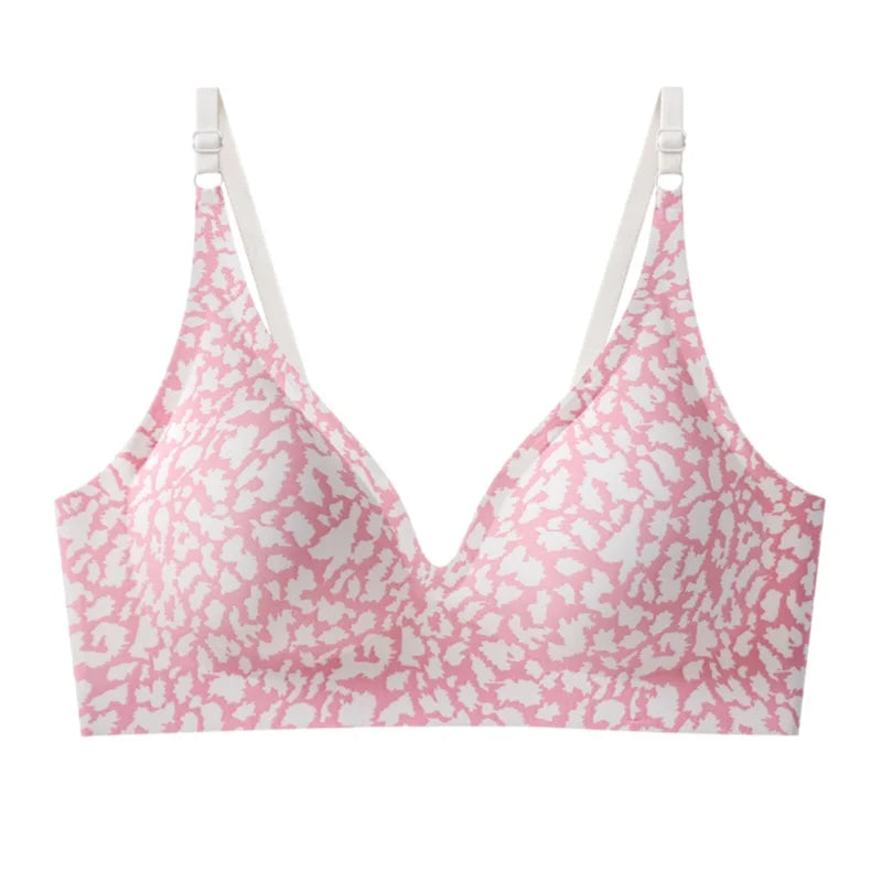 Women Wireless Leopard Seamless Bra Adjustable Non-Detachable Strap Removable Pad Intimates Skin-Friendly Underwear S-5XL