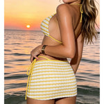 9 Colors Striped Halter With Skirt Bikini Women Swimwear Female Swimsuit Bather Bathing Suit Swim Three-pieces Bikini set K8046