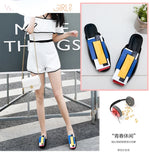 Summer Women Slipper High Block Heels Mules Party Club Ladies Mixed Color White Outdoor Slip-on Square Toe Shoes