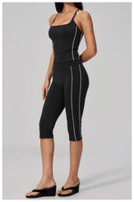 Women's 2 Piece Yoga Set Summer Brushed Color-Block Slim Sports Tank Top High Waist Pants Gym Running Fitness Suits Tracksuit