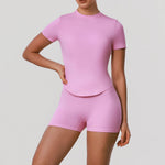 2 Pieces Sportswear Women Yoga Shorts Set Short Sleeve Sports T Shirts High Waist Hip Lifting Running Leggings Fitness Outfits
