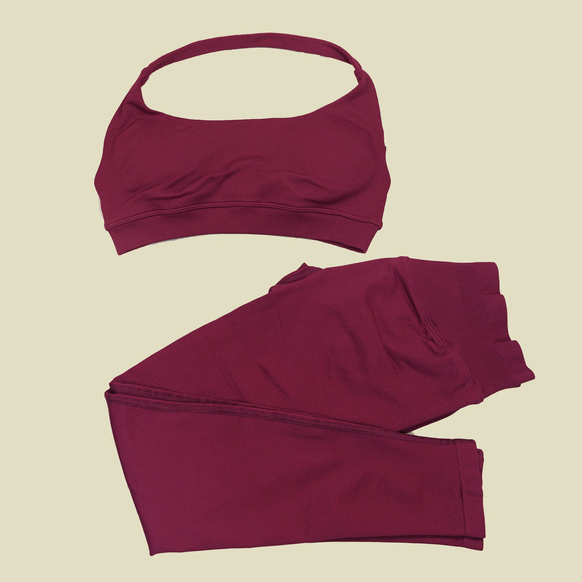 STOUREG Open Back Yoga Bras Pants Sets Seamless 2pcs Sculpt Sports Leggings Gym Halter Crop Tops Hip Lift Push Up Workout Tights