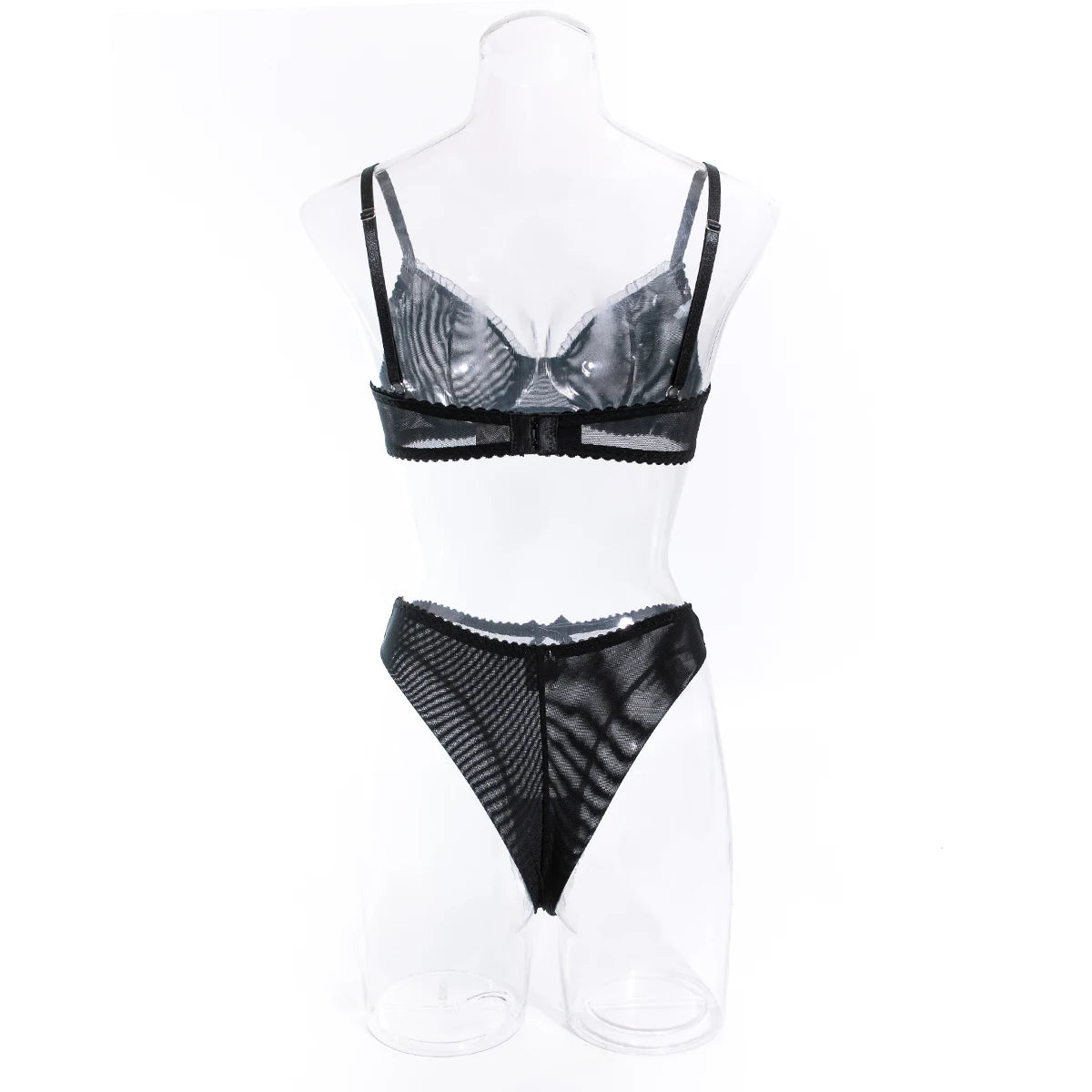 2Pcs Bra & Brief Set for Women Sexy White Ruffle Mesh Perspective Bow Patchwork Bra Bilizna Set Underwear Ultra Thin Intimate