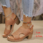 Hollow Out Women's High Heels Sandals Summer Hook Loop Thick Heeled Platform Sandles Casual Anti-Slip Beach Sandals Plus Size